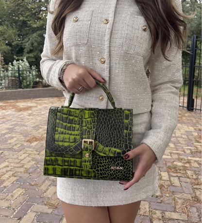 Jasmin Elite Hand-Burnished Croc Leather Mini Satchel Model With bag  Moss Green