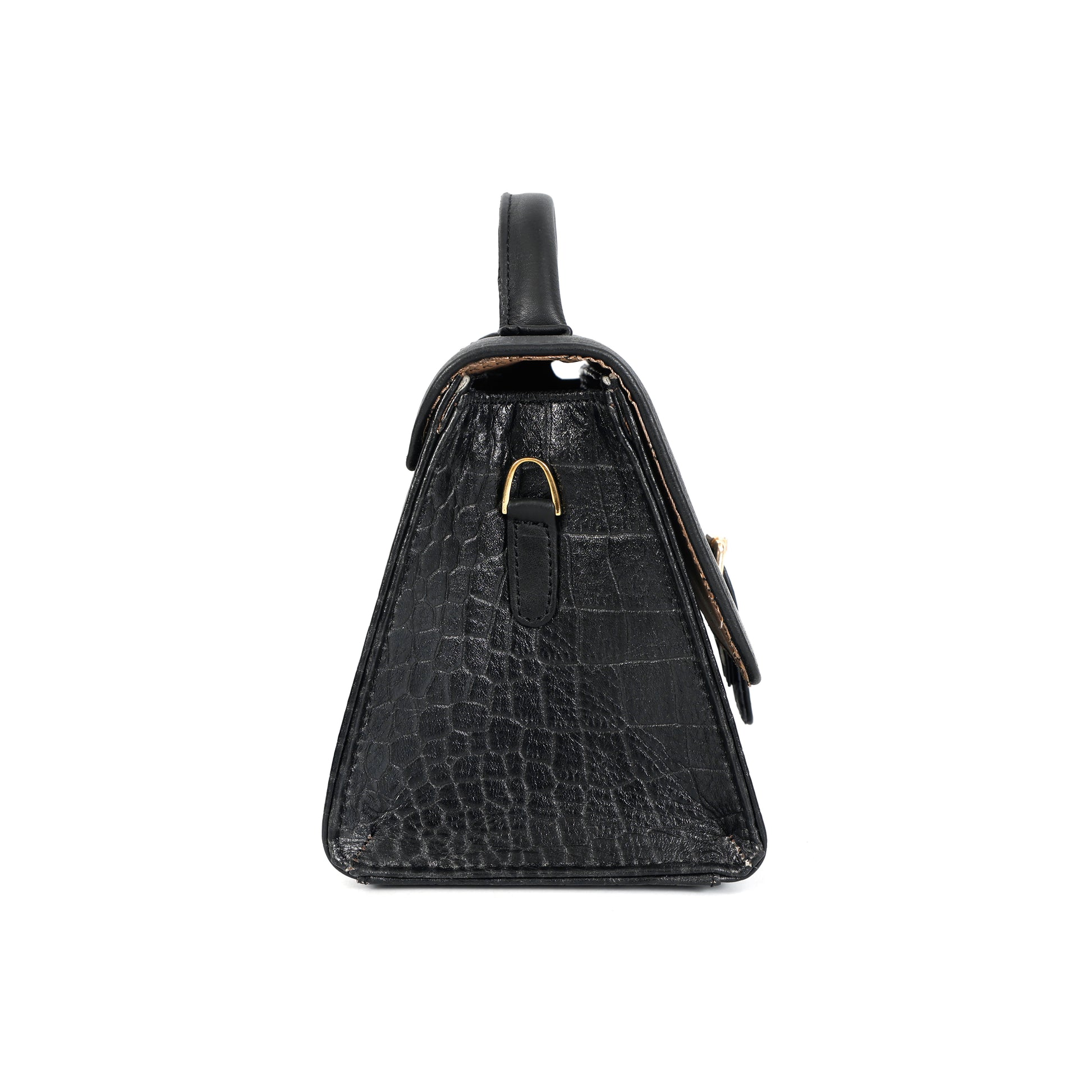 Jasmin Elite Hand-Burnished Croc Leather Mini Satchel Side  Black