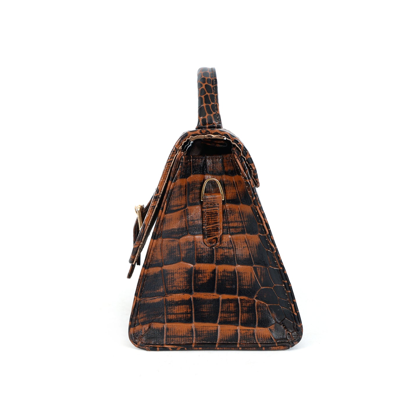 Jasmin Elite Hand-Burnished Croc Leather Mini Satchel Side Burnt Cognac