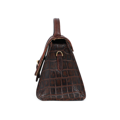 Jasmin Elite Hand-Burnished Croc Leather Mini Satchel Side  Mahogany Brown 