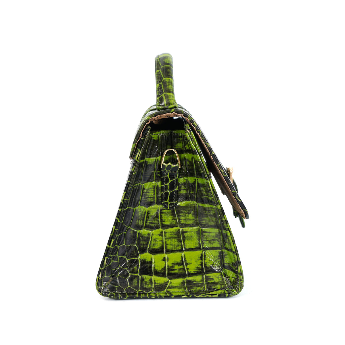 Jasmin Elite Hand-Burnished Croc Leather Mini Satchel Side  Moss Green