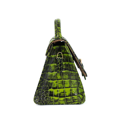 Jasmin Elite Hand-Burnished Croc Leather Mini Satchel Side  Moss Green