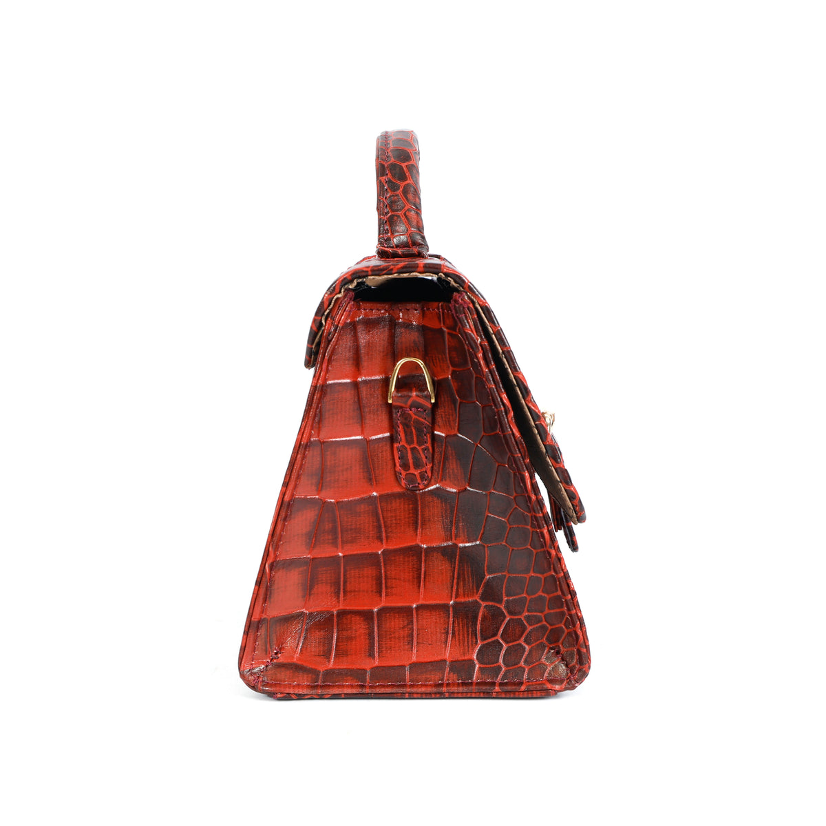 Jasmin Elite Hand-Burnished Croc Leather Mini Satchel Side Persian Red