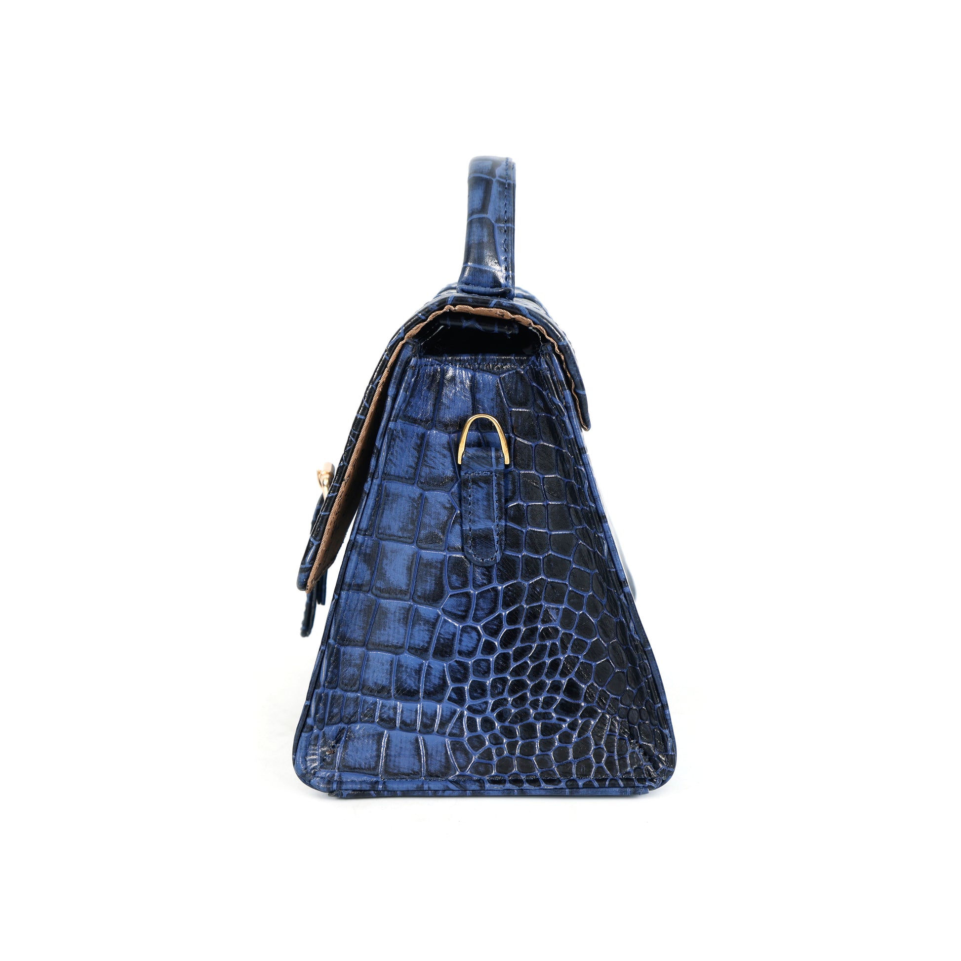 Jasmin Elite Hand-Burnished Croc Leather Mini Satchel Side Steel Blue