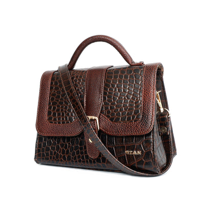 Jasmin Elite Hand-Burnished Croc Leather Mini Satchel Sling  Mahogany Brown 