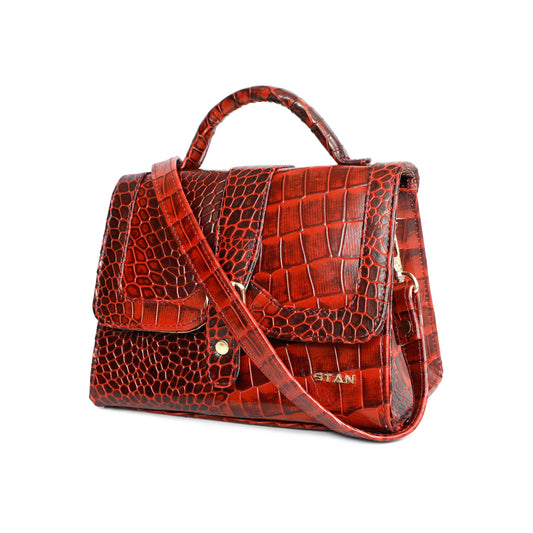 Jasmin Elite Hand-Burnished Croc Leather Mini Satchel Sling Persian Red