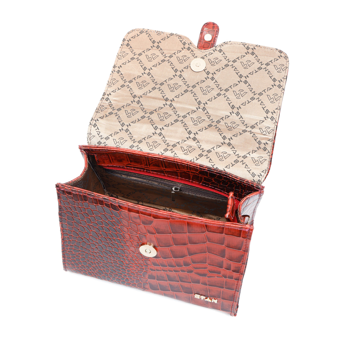 Jasmin Elite Hand-Burnished Croc Leather Mini Satchel Zip Pocket Persian Red