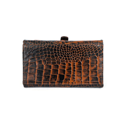 Jasmin Elite Hand-Burnished Croc Leather Mini Satchel reinforced base Burnt Cognac