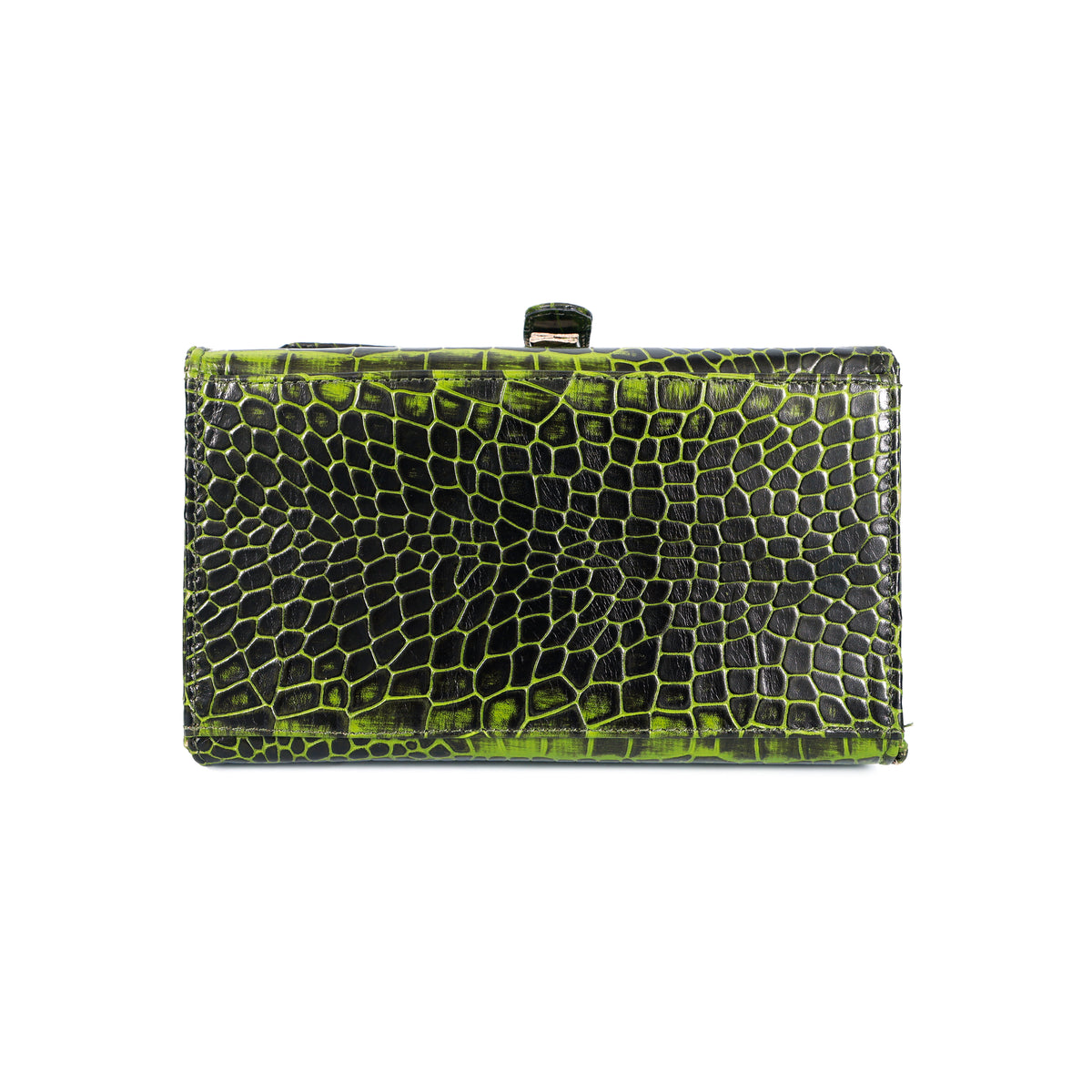 Jasmin Elite Hand-Burnished Croc Leather Mini Satchel reinforced base  Moss Green