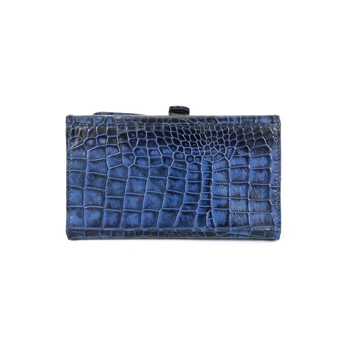 Jasmin Elite Hand-Burnished Croc Leather Mini Satchel reinforced base Steel Blue