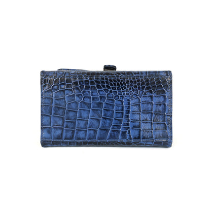 Jasmin Elite Hand-Burnished Croc Leather Mini Satchel reinforced base Steel Blue