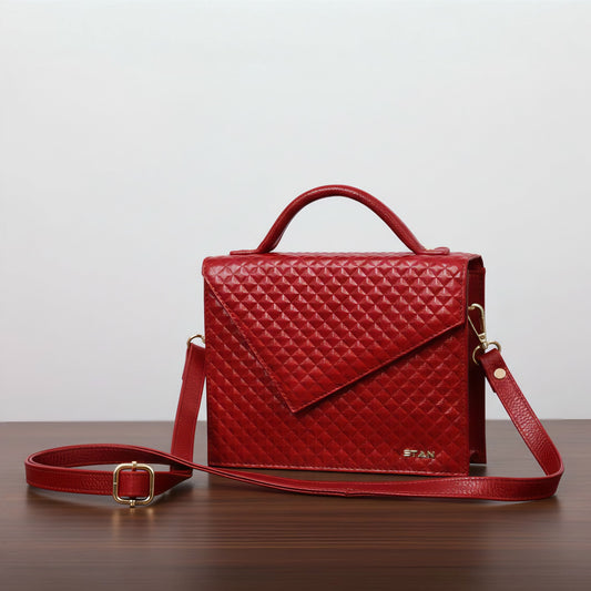 Lyra Diamond Pattern Leather Top Handel Sling Handbag Hero Persian Red