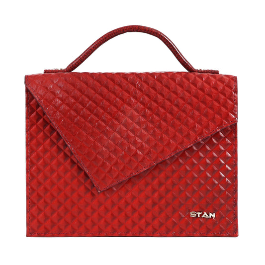 Lyra Diamond Pattern Leather Top Handel Sling Handbag Main Persian Red