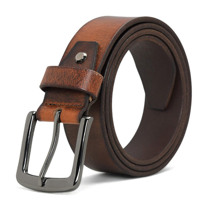 Maddox Mens Rugged Pull Up Leather Belt Distressed Finish Black Nickel Buckle Saddle Brown