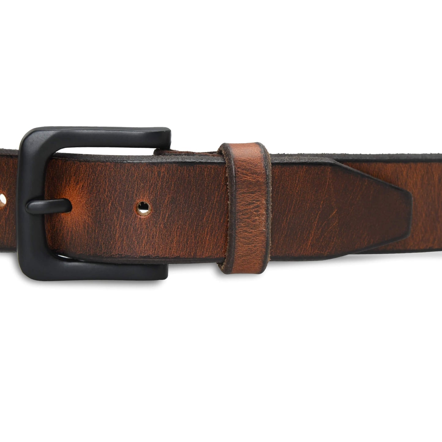 Maddox Mens Rugged Pull Up Leather Belt Distressed Finish Buckle Closure Burnished Brown