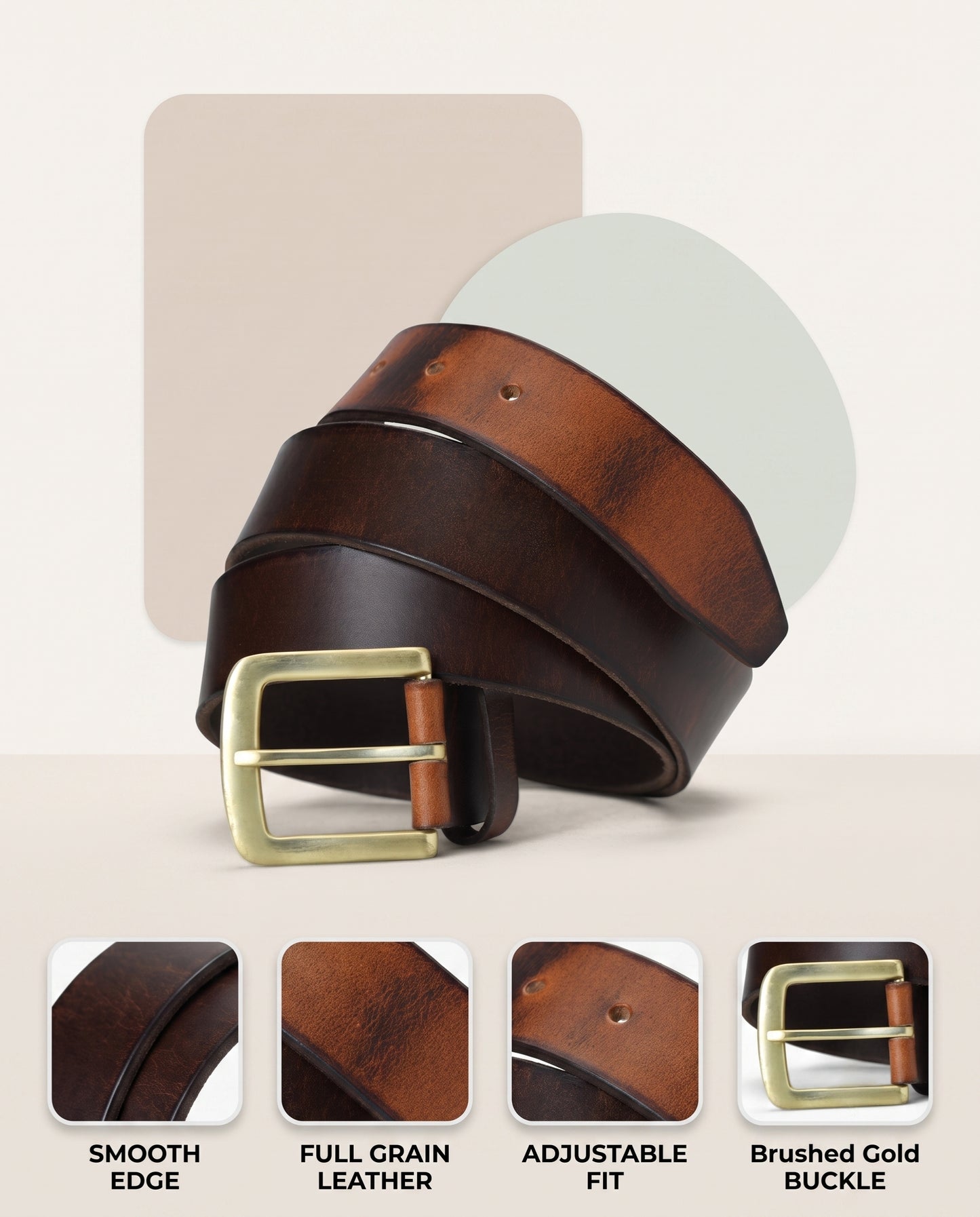 Maddox Mens Rugged Pull Up Leather Belt Distressed Finish Infographic Saddle Brown