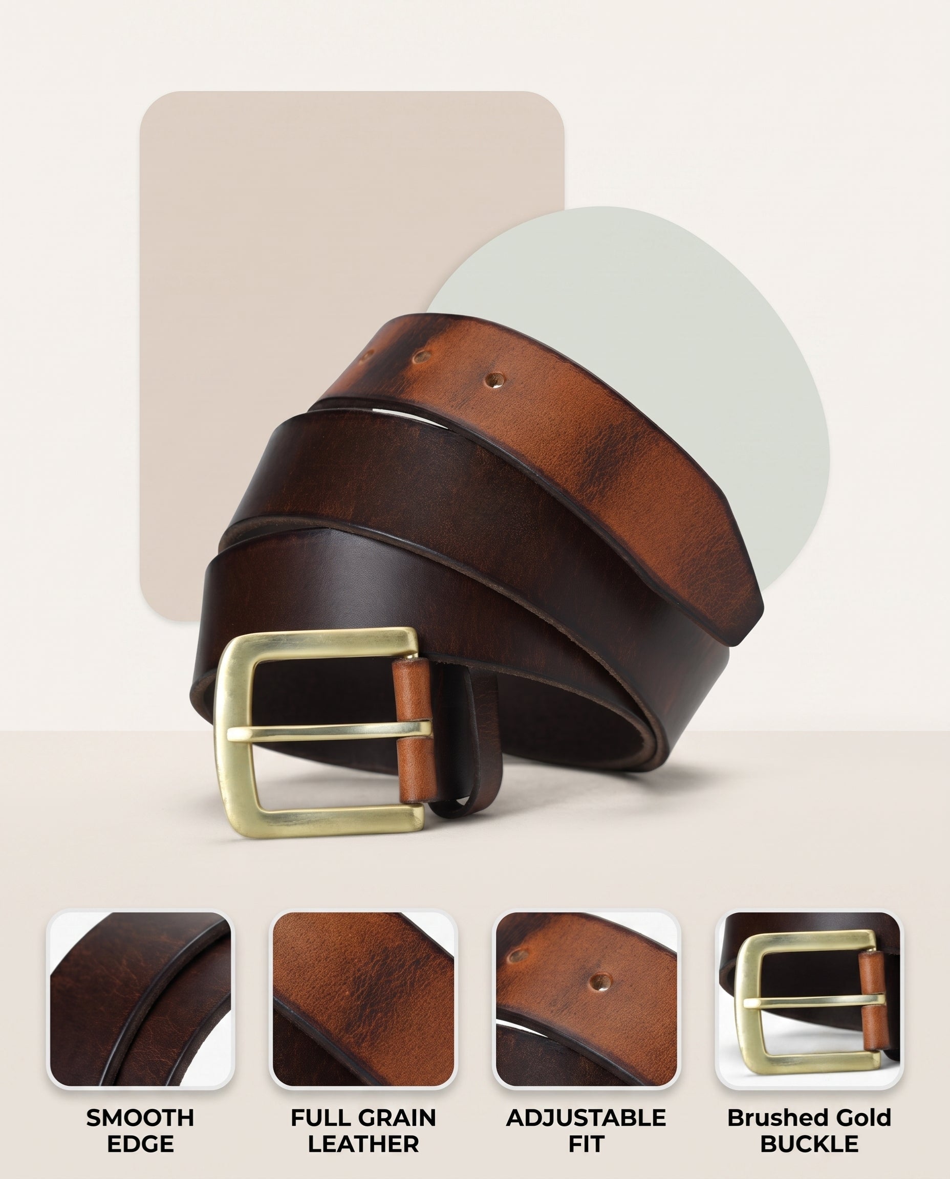 Maddox Mens Rugged Pull Up Leather Belt Distressed Finish Infographic Saddle Brown