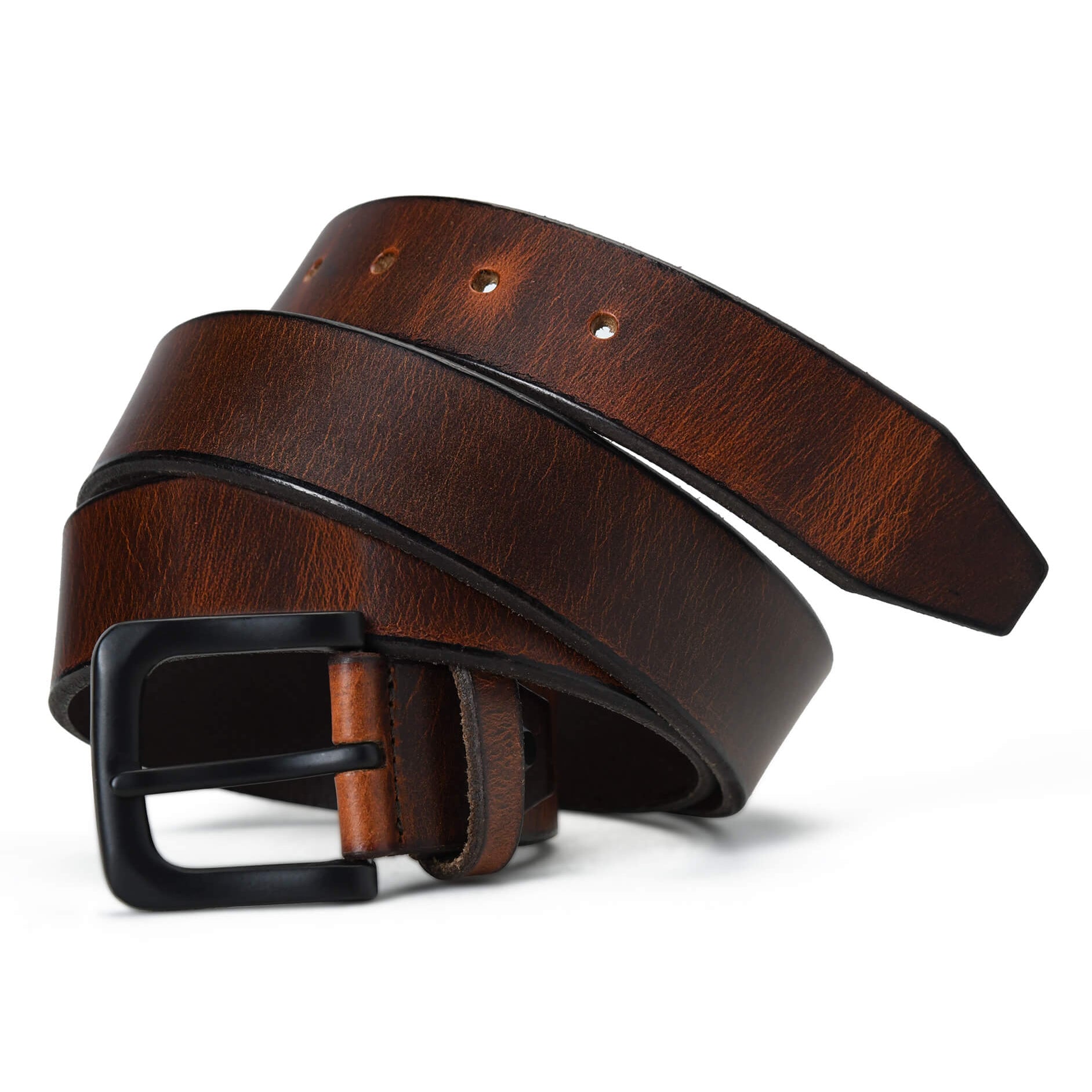 Maddox Mens Rugged Pull Up Leather Belt Distressed Finish Main Hero Burnished Brown
