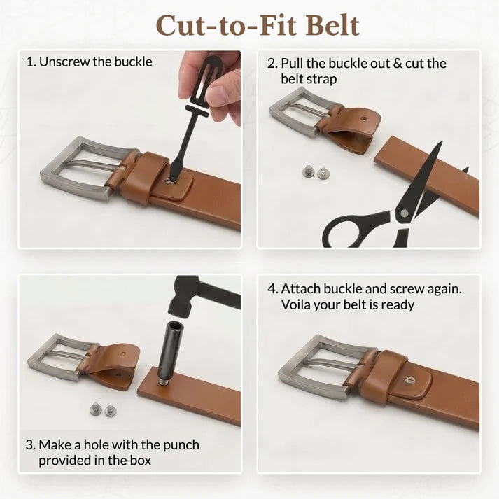 Maddox Mens Rugged Pull Up Leather Belt Distressed Finish cut to fix Saddle Brown