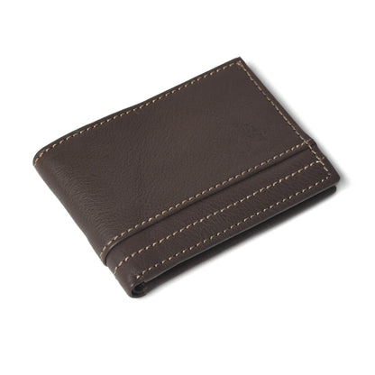 Orvyn Mens Leather Wallet Flat lay Dark Brown