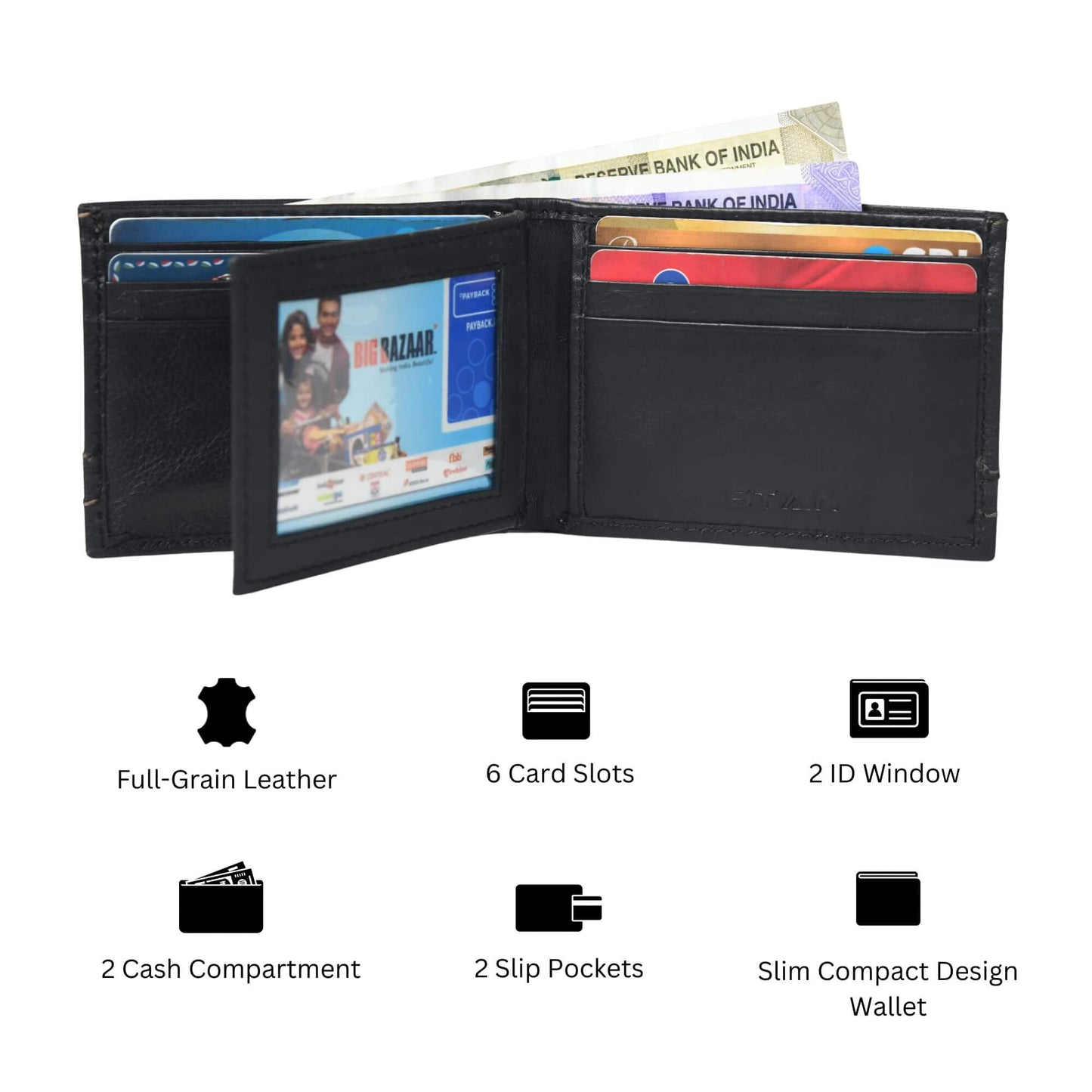 Orvyn Mens Leather Wallet Infographics Black