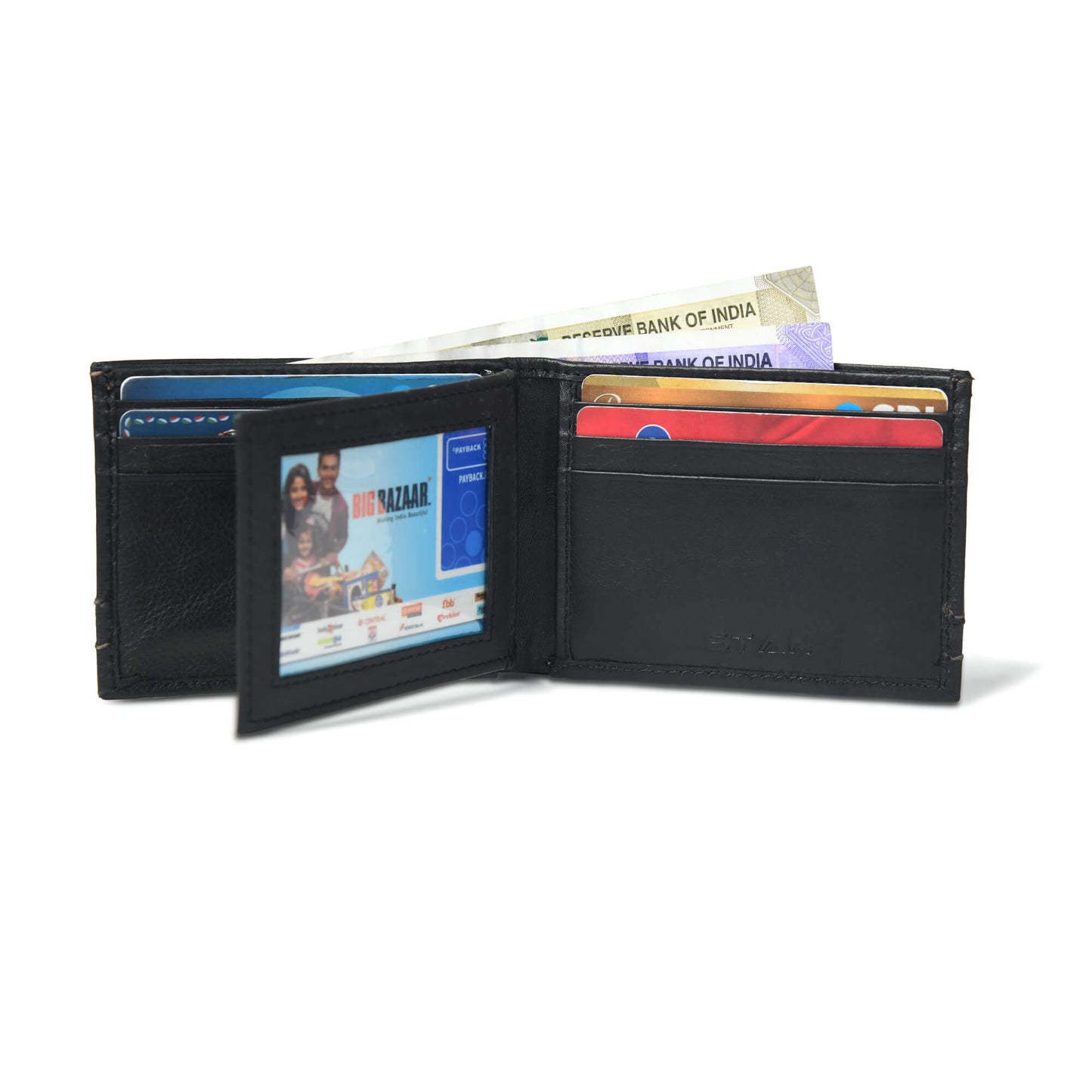 Orvyn Mens Leather Wallet Open Black