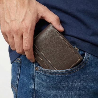 Orvyn Mens Leather Wallet in Model Dark Brown