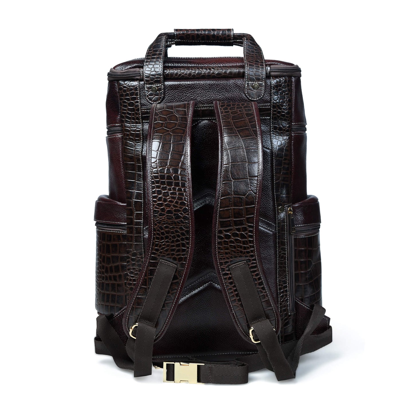Ranger Elite Croc Full Grain Leather Travel Backpack Back View Mahogany Brown
