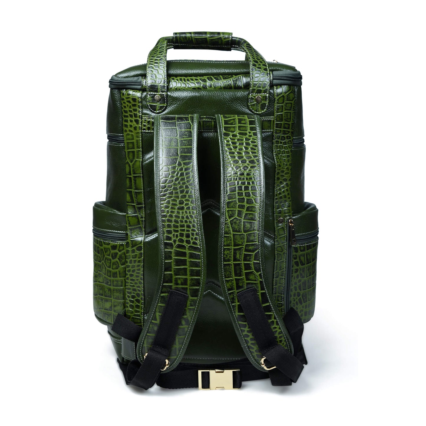 Ranger Elite Croc Full Grain Leather Travel Backpack Back View Moss Green