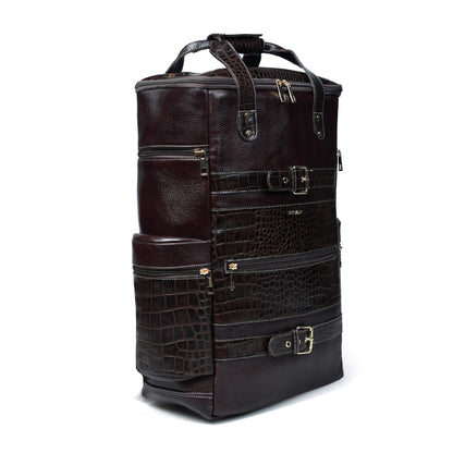 Ranger Elite Croc Full Grain Leather Travel Backpack Front Side View Mahogany Brown