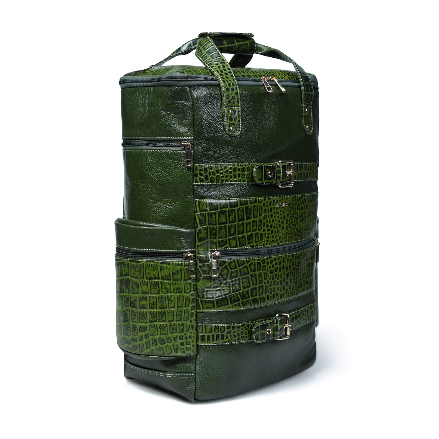 Ranger Elite Croc Full Grain Leather Travel Backpack Front Side View Moss Green