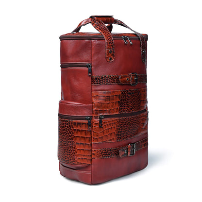 Ranger Elite Croc Full Grain Leather Travel Backpack Front Side View Persian Red