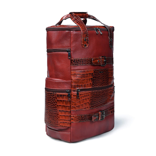 Ranger Elite Croc Full Grain Leather Travel Backpack Front Side View Persian Red