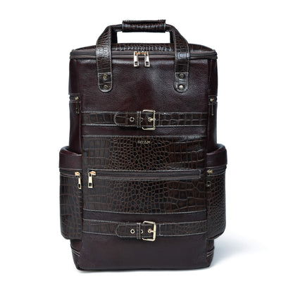 Ranger Elite Croc Full Grain Leather Travel Backpack Front View Mahogany Brown