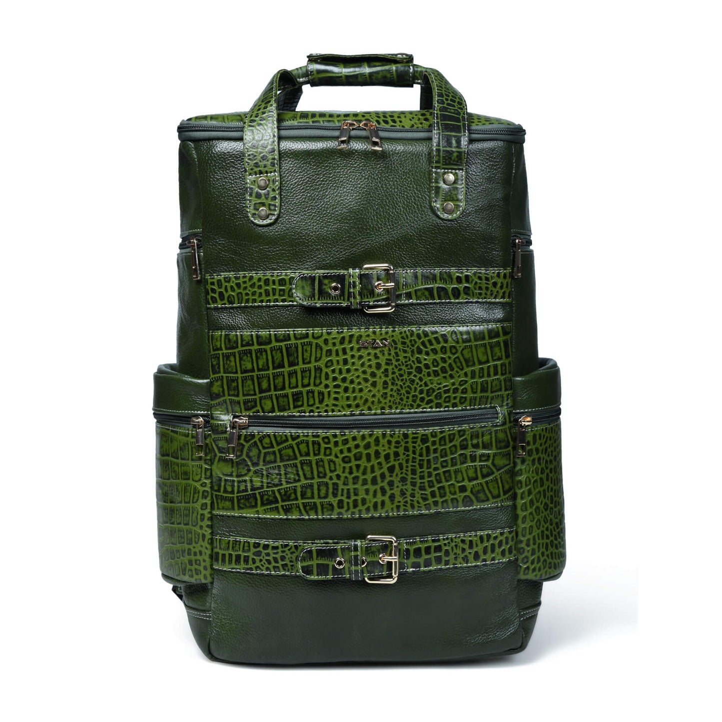 Ranger Elite Croc Full Grain Leather Travel Backpack Front View Moss Green