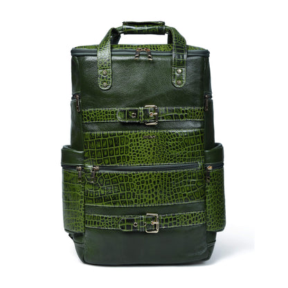 Ranger Elite Croc Full Grain Leather Travel Backpack Front View Moss Green