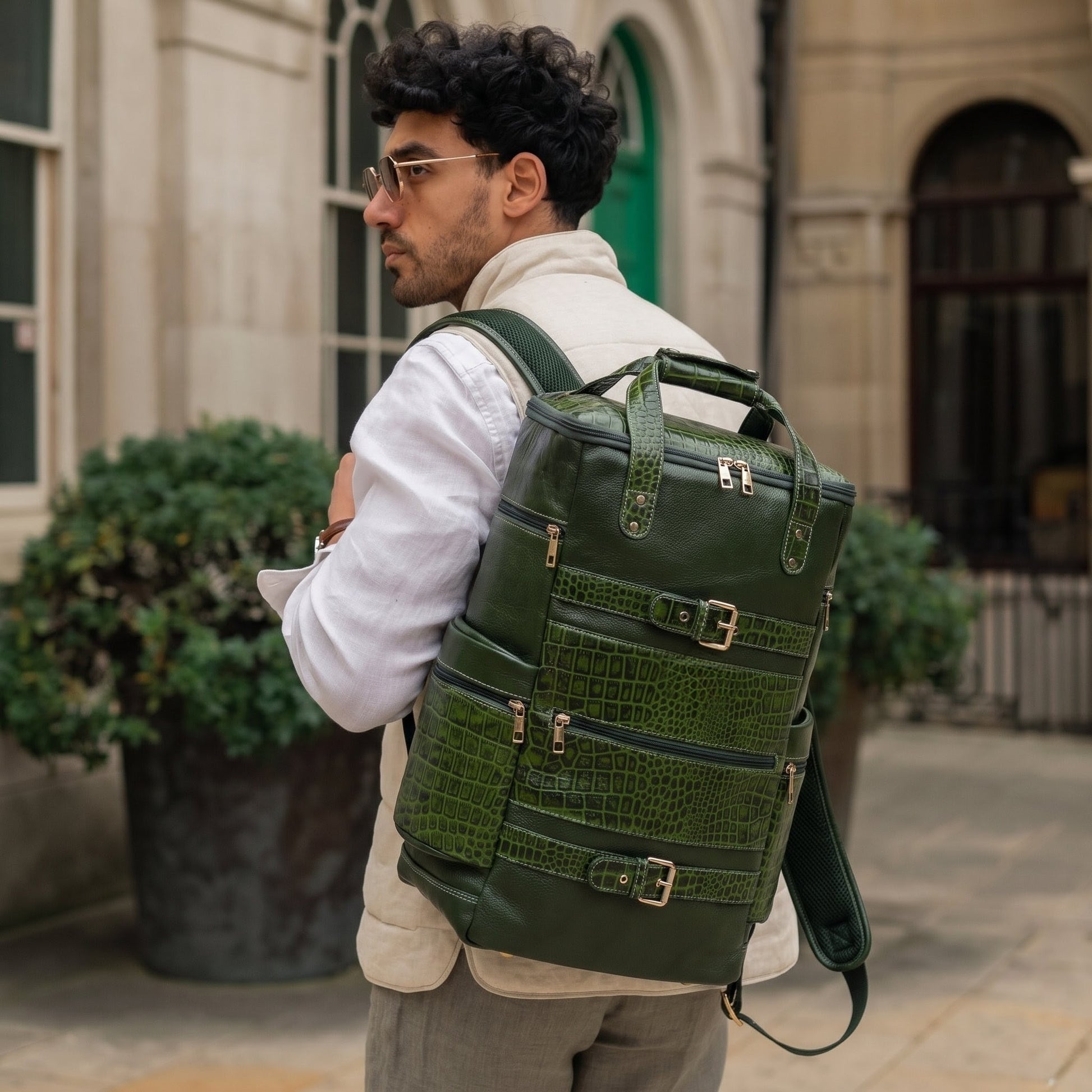 Ranger Elite Croc Full Grain Leather Travel Backpack Model Carry Moss Green