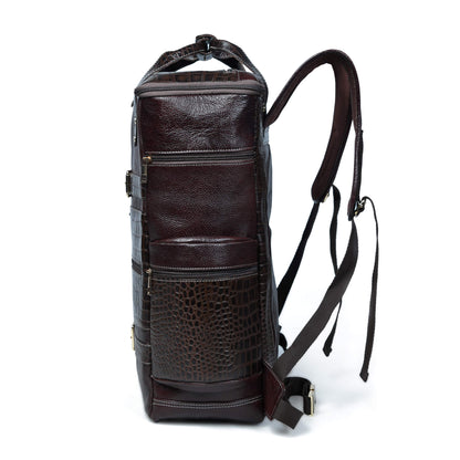 Ranger Elite Croc Full Grain Leather Travel Backpack Side View Mahogany Brown