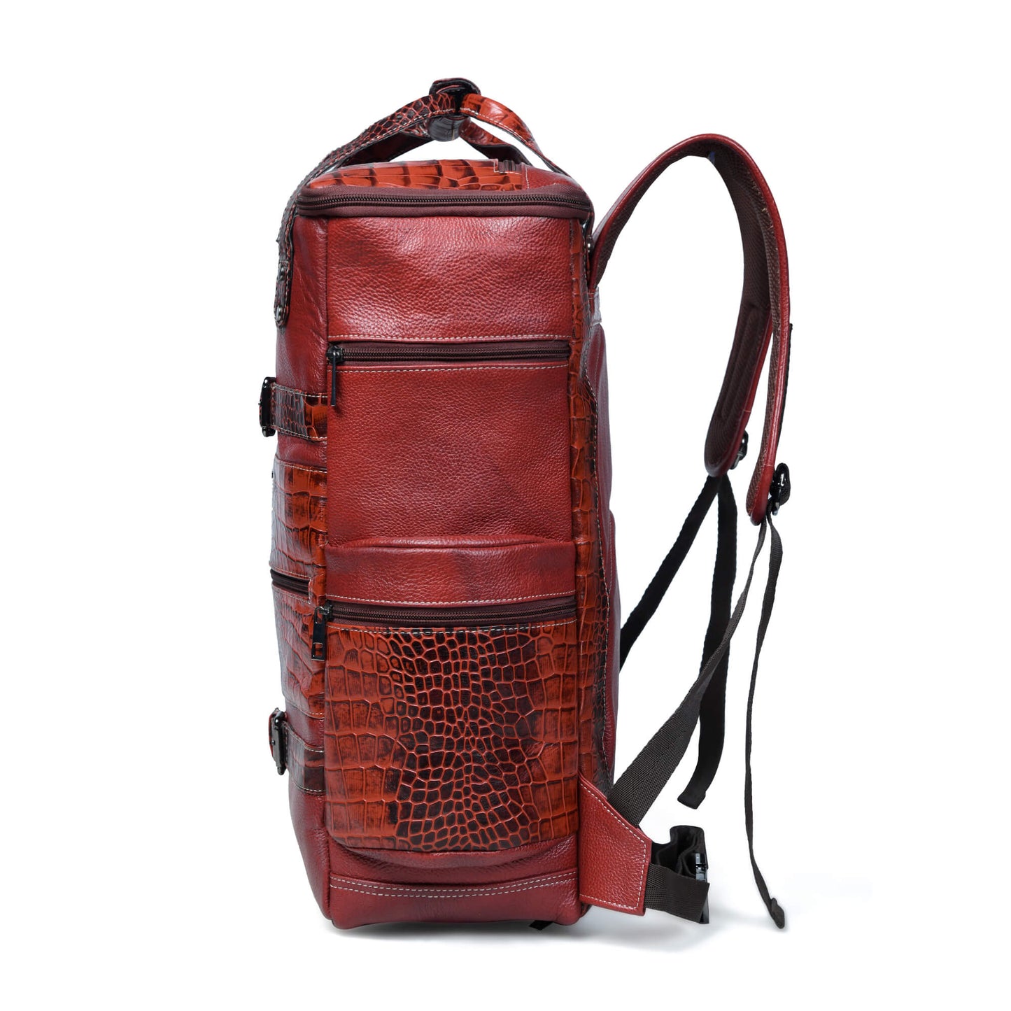 Ranger Elite Croc Full Grain Leather Travel Backpack Side View Persian Red
