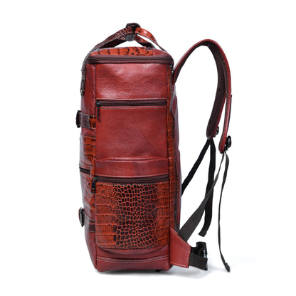 Ranger Elite Croc Full Grain Leather Travel Backpack Side View Persian Red