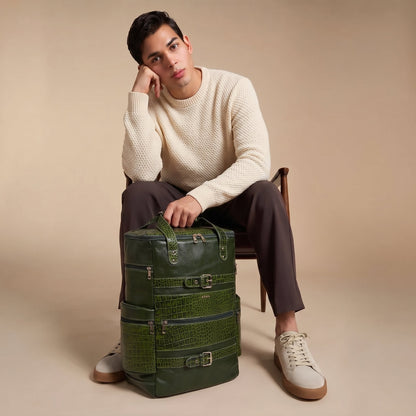 Ranger Elite Croc Full Grain Leather Travel Backpack with Model Moss Green