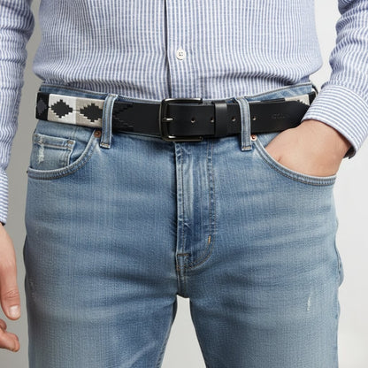 Rogue Polo Mens Leather Belt with Pampa Diamond Model Front Black