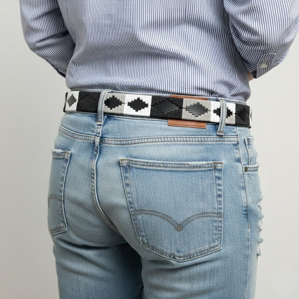 Rogue Polo Mens Leather Belt with Pampa Diamond Model Rear Black