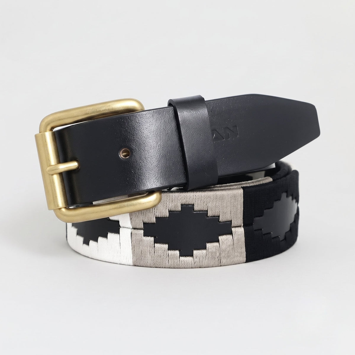Rogue Polo Mens Leather Belt with Pampa Diamond Rear with Brass Buckle Black
