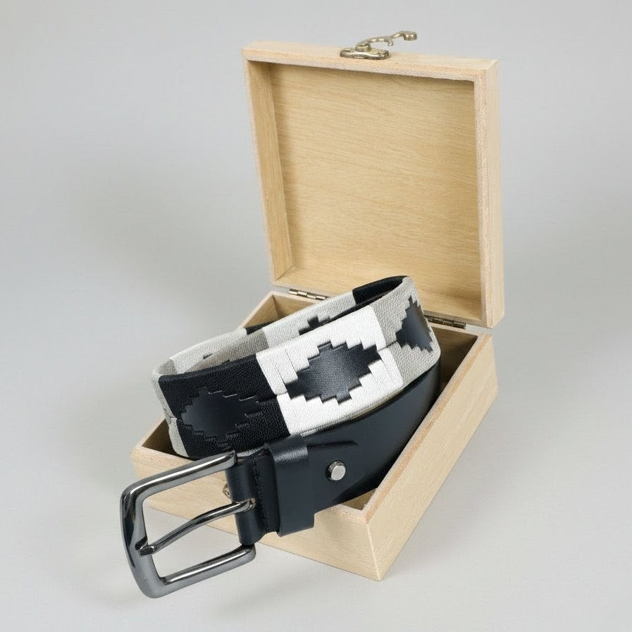 Rogue Polo Mens Leather Belt with Pampa Diamond in Box Black