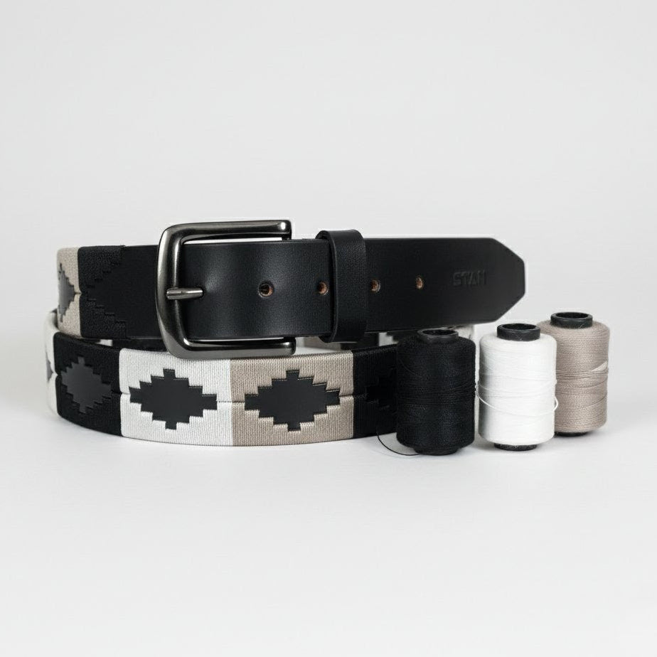 Rogue Polo Mens Leather Belt with Pampa Diamond with Thread Black