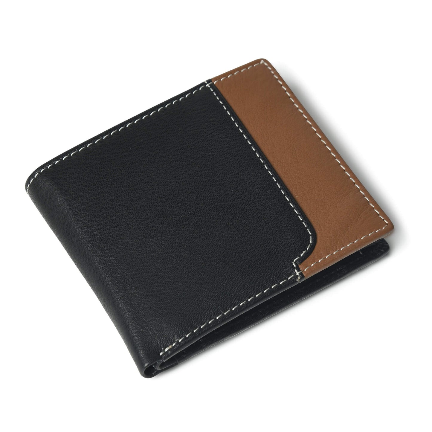 Rovian Men Full Grain Leather Wallet 45 Degree Black + Tan