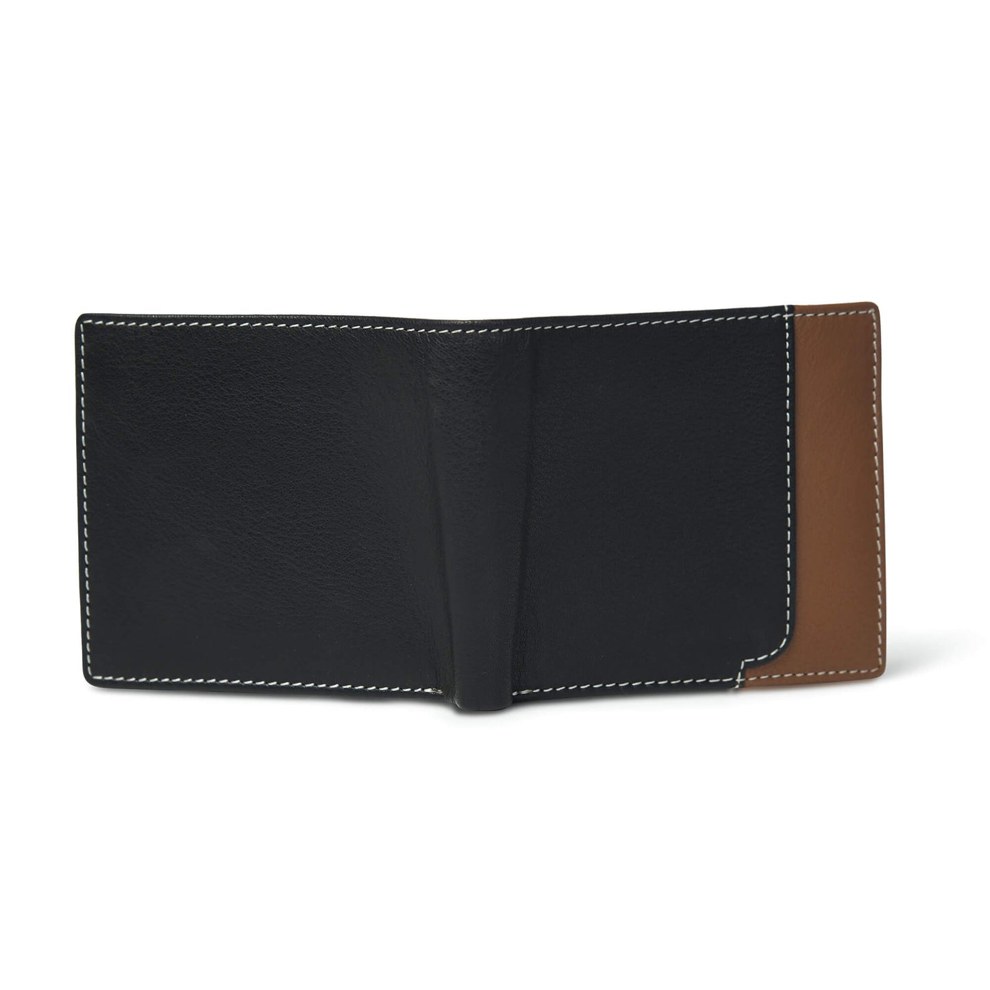 Rovian Men Full Grain Leather Wallet Back Open Black + Tan