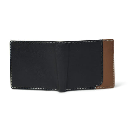 Rovian Men Full Grain Leather Wallet Back Open Black + Tan