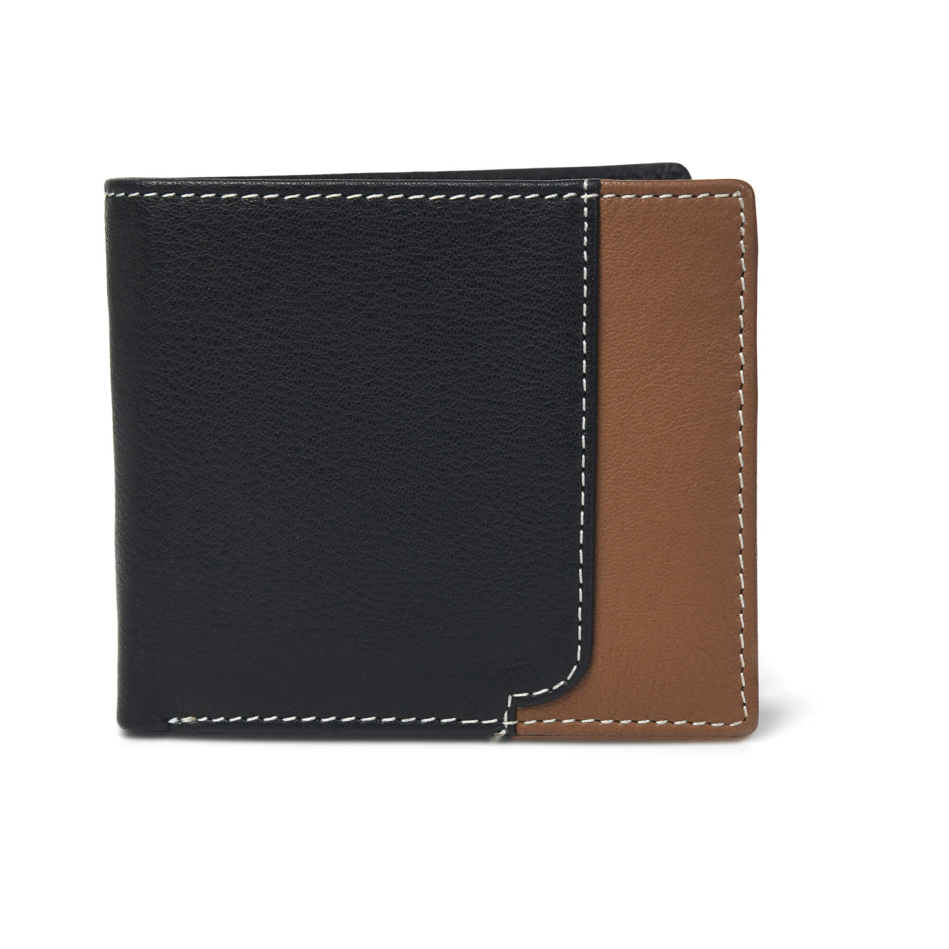 Rovian Men Full Grain Leather Wallet Front Black + Tan